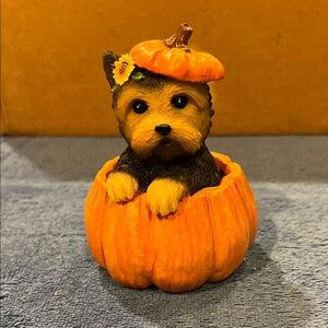 Adorable Pumpkin Pup Figurine - Orange and Black